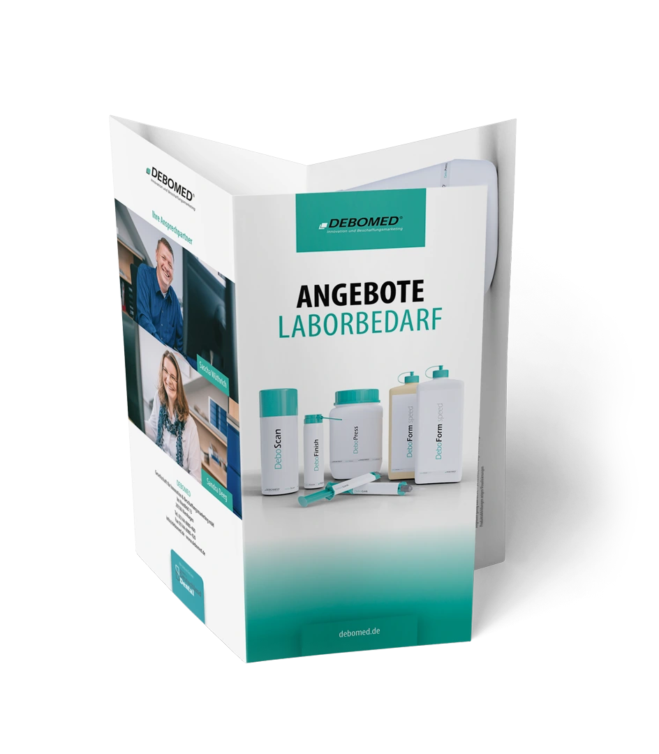 Debomed Flyer Laborbedarf mit Dentalprodukten und Angebotsübersicht
